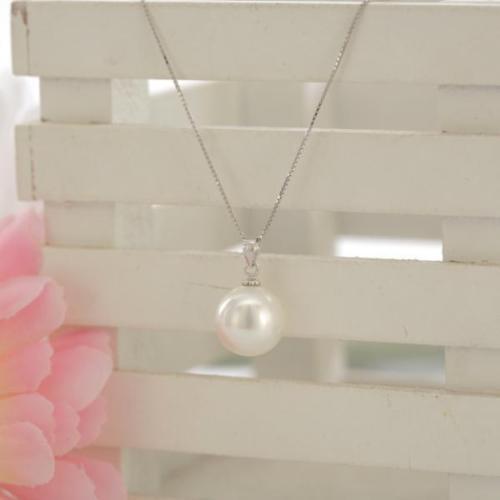 New Huge 14MM Genuine Round White Sea Shell Pearl Pendant Necklace