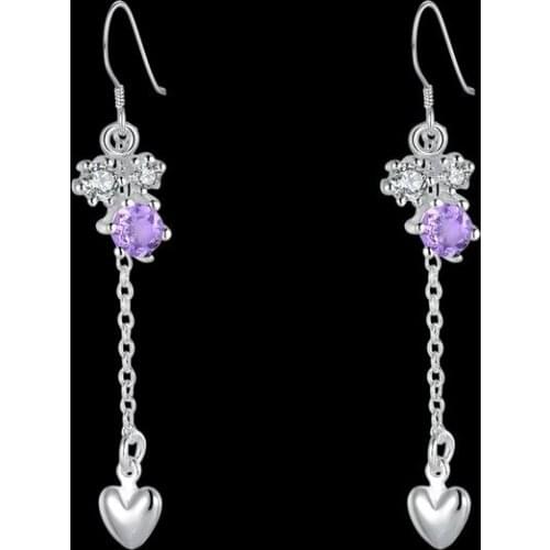 Simple Fashion Style Silver plated Purple stone drop heart Earrings Jewellery mens 2016,Wholesale&Free shipping, SMTE497