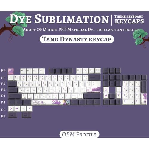 104 Keys Purple Datang Keycap PBT Sublimation Keycaps OEM Profile Mechanical Keyboard Keycap Chinese Style GK61 GK64 Dropship