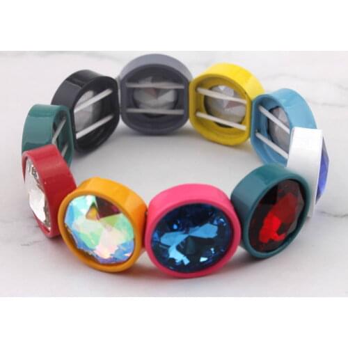 ZWPON 16MM Rainbow Facted Glass Crystal Braclet Bangle Green Pinted Alloy Frame Fashion Elastic String Bracelet for Woman Gift