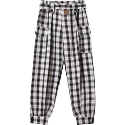 Plaid Pants Men Spring Loose Wide-leg Personality Plaid Casual Trendy Hairstylist Mens Low-end Harlan Trousers And Boots Pants