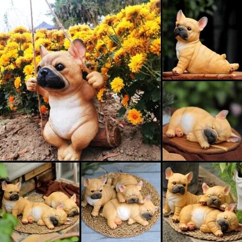 Lovely Cartoon French Bulldog Puppy Statue Resin Lawn Sculpture Super Cute Garden Yard Decor Figurines Crafts Room Decoration