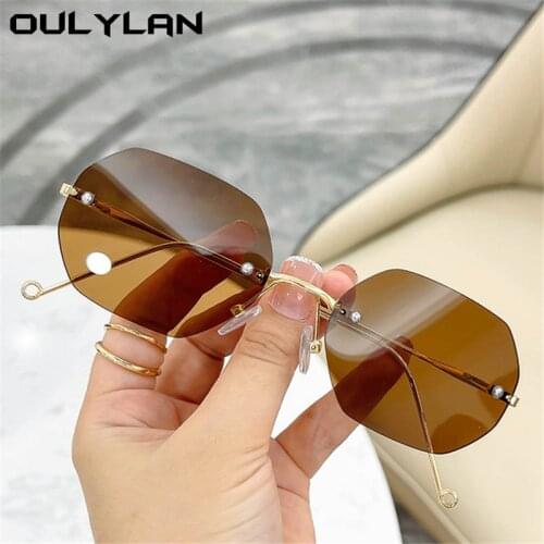 Oulylan 2021 Women Rimless Sunglasses Trendy Trimming Vintage Sun Glasses Men Classic Shade Travel Goggles Ladies Eywear UV400
