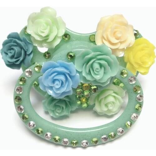 MIYOCAR unique handmade bling green adult pacifier Adult Sized Cute Gem Pacifier Dummy ABDL Silicone Nipple flower pacifier