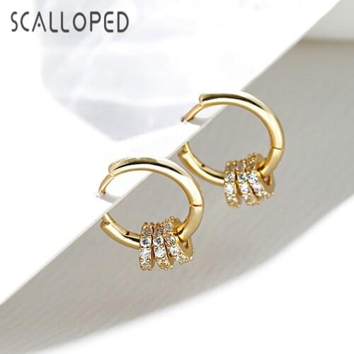 SCALLOPED Vintage Gold Color Circle Drop Earrings Women Exquisite DIY Accessories Inlaid Zircon Fashion Fine Jewelry
