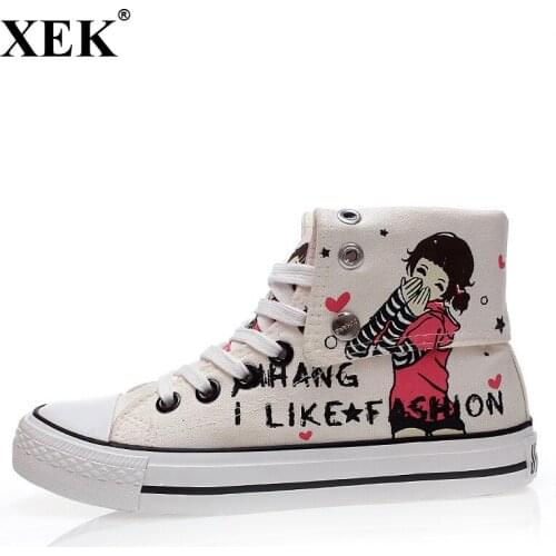 XEK 2018 Cute Girls Painting Designs Women Canvas Shoes Personalized Adult Casual Shoes Girls Flats Cute Platform Shoes JH185