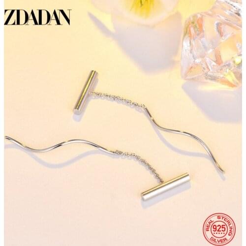 ZDADAN 925 Sterling Silver Long 12MM Letter T Shaped Tassel Dangle Earring For Women Charm Party Jewelry Gift