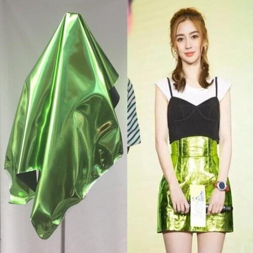 Green metal pu lether fabric Elastic force magic color laser TPU clothing Waterproof PVC sofa coat diy textiles fabric,D173