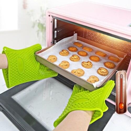 Non-slip Heat Proof Oven Mitts Heat Resistant Silicone Microwave Oven BBQ Gloves for Baking Grilling