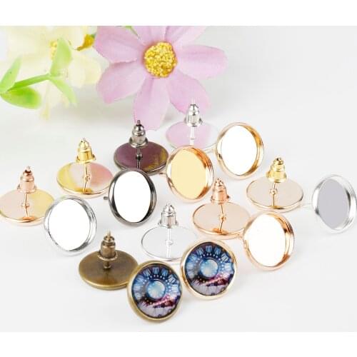 10pcs/lot Gold/Bronze/Silver Color Iron Earring Studs Fit 12mm Cabochon Cameo Setting Blank base Diy Jewelry Making Supplies