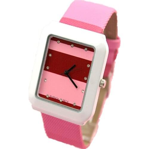 New girls fashion candy stitching colored Splice band womage brand quartz watch square shape women casual leather wristwatches