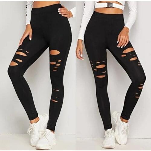 New Womens Walk Go Flex High Waist Crop Tight Mid Calf Legging Hole Solid Color Leggings Tightening Sports Casual Pants #T2P