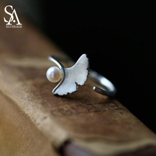 SA SILVERAGE Moment Real 925 Sterling Silver Vintage Ginkgo Leaf Ring 2019 Fashion Jewelry Rings for Women Dropshipping 2019 New