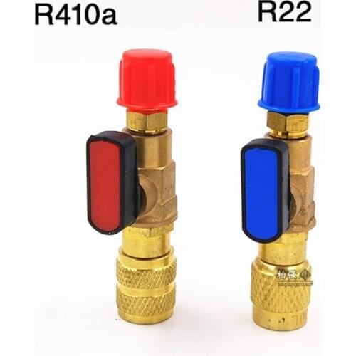 1pair Refrigerator Air Conditioner R22 R410a Dosing Ball Valve Copper Safety Filler Ball Valve Quick Adapter 1/4 interface