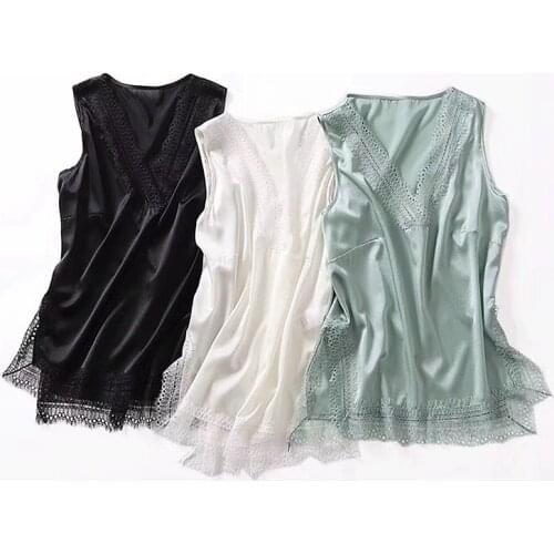 100% Silk Tank Tops For Women Casual Style Solid 3 Solid Lace Up Decoration V Neck Sleeveless Basic Top Clothing New Fashion