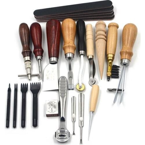 18pcs Leather Craft Punch Tool Kit Hand Sewing Stitching Punch Carving Working Sewing Saddle Leather Craft Accessorie