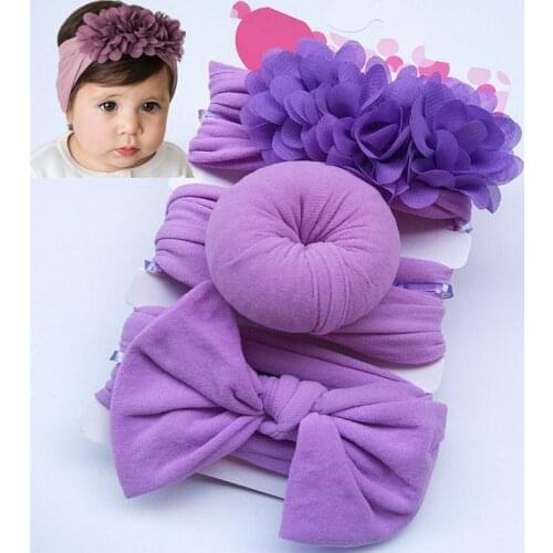 3Pcs/set Baby Girls Headband New Pure Color Fashion Cute Elastic Flowers Bowknot Head Accessories Girls Headrest