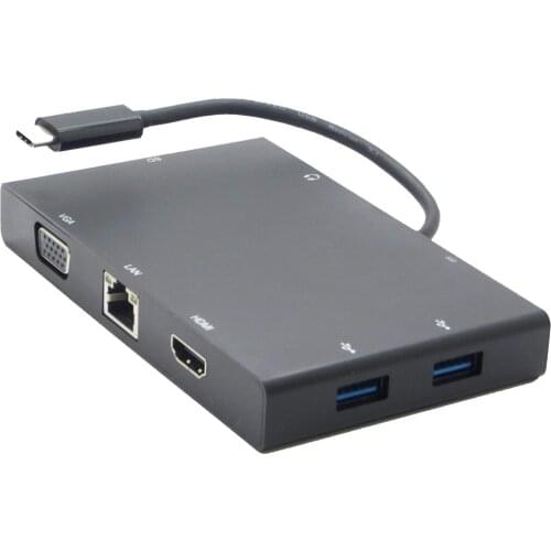 8 in 1 USB -C USB 3.1 Type C Hub to VGA + 4K HDMI + Audio + Type C PD + Rj45 Ethernet + USB 3.0 Port + SD Card Reader Hub