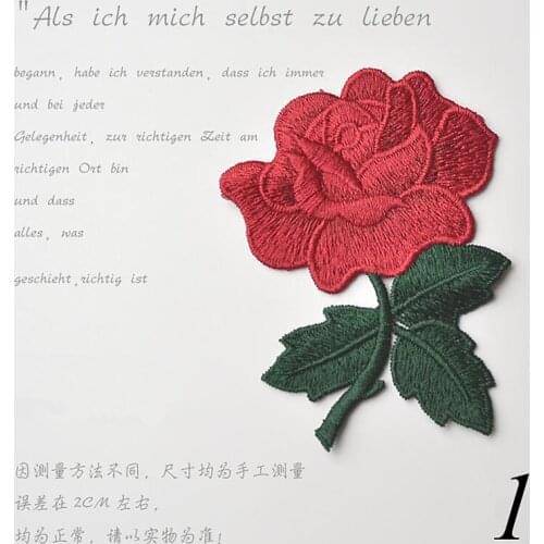 9*7cm Rose Flower Applique Patch Embroidered Sew on Clothes Bags Handmade DIY Craft Ornament Fabric Sticker