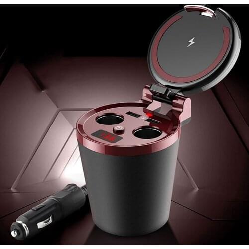 New 3 in 1 Car Qi Wireless Fast Charger Cup Holder Lighter For Cell Phones 80W 2USB Interface Two cigarette lighter Car Chargers