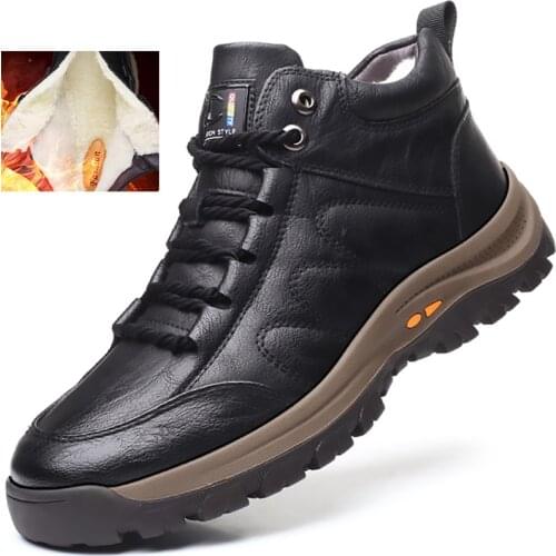 Winter Warm Men Boots Genuine Leather Wool Fur Outdoor Snow Boots Handmade Waterproof Working Non-slip Ankle Boots Botas Mujer