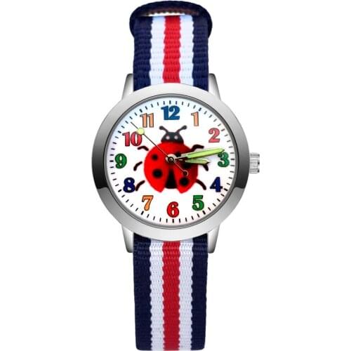 Fashion Cute Beetle Style Childrens Kids Student Girls Boys Quartz Nylon Strap Wrist Watches JA192