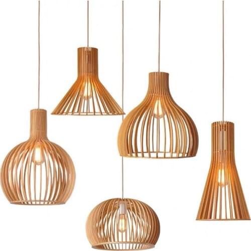 Wooden Apple Bar Counter Pendant Lamp Dining Room Pendant Lights Southeast Asia Restaurant Hanging Lighting Fixtures