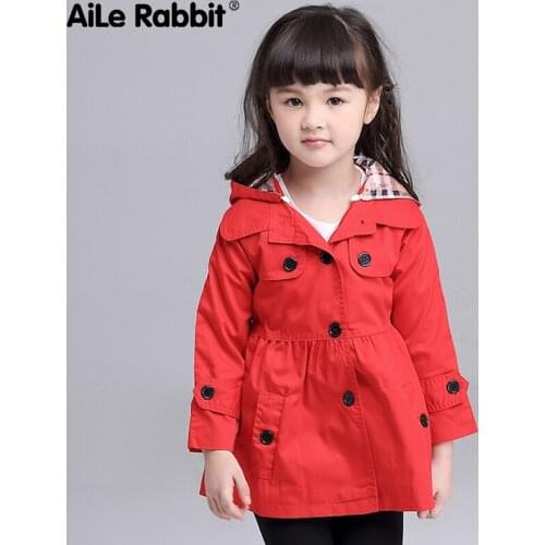 Childrens Garment Girl Solid Color 2 Color Windbreaker Temperament Loose Coat Windbreaker