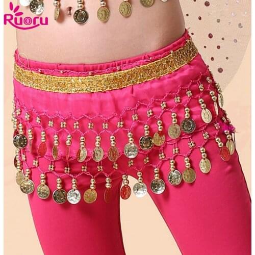 Ruoru Kids Girls Belly Dance Hip Scarf Accessories Belly Dance Belt Skirt with Gold Bellydance Coin Belt Bollywood Costumes