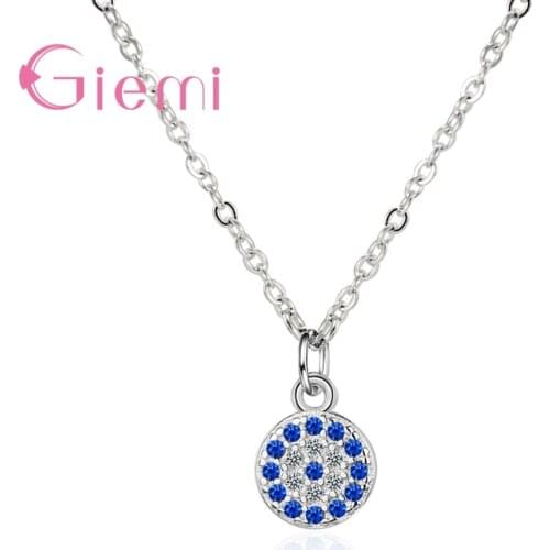 Two Colors Necklaces Genuine 925 Sterling Silver Round Shape Blue Cubic Zirconia Pendant For Women Ladies Jewelry Crystal