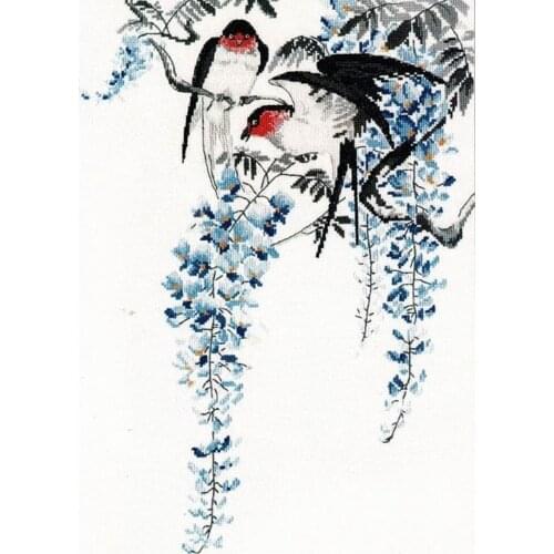 Hot Embroidery On the Branches of Wisteria Funny Cross Stitch Patterns Free with 100% Cotton Floss &Free Shipping for Wall Decor