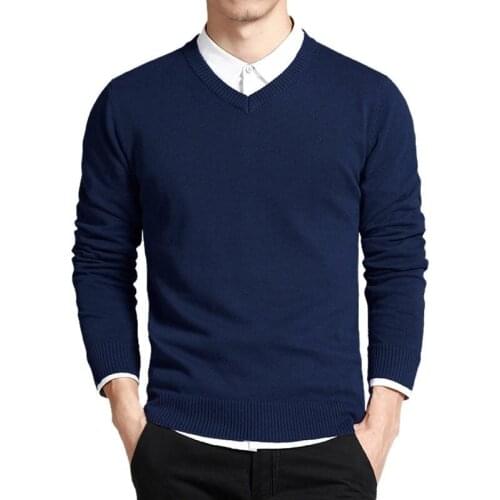 Cotton Sweater Men Long Sleeve Pullovers Outwear Man V Neck Male Sweaters Fashion Brand Loose Fit Knitting Clothing Korean Style