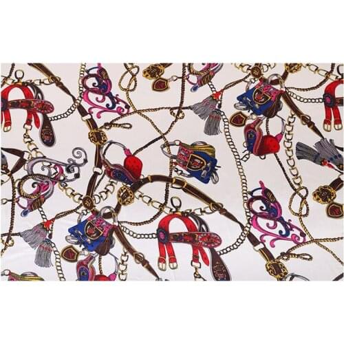 HLQON chain print satin cloth polyester charmeuse vintage chiffon fabric dress skirt scarf fabric for patchwork upholstery