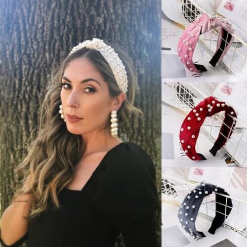 Simulated Pearl Hair Knotted Velvet Hair Band Wide Headbands Hairbands Headwear 2019 New Fashion Hair Accessories
