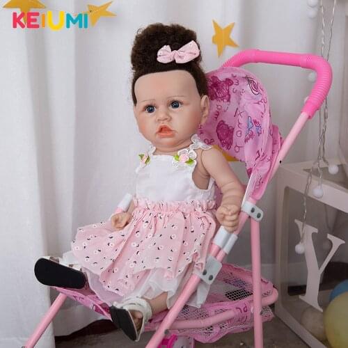 KEIUMI 19 Inch New Fashion Rooted Fiber Hair Reborn Doll White Sling Pink Flower Skirt Well Packaged Baby Girl