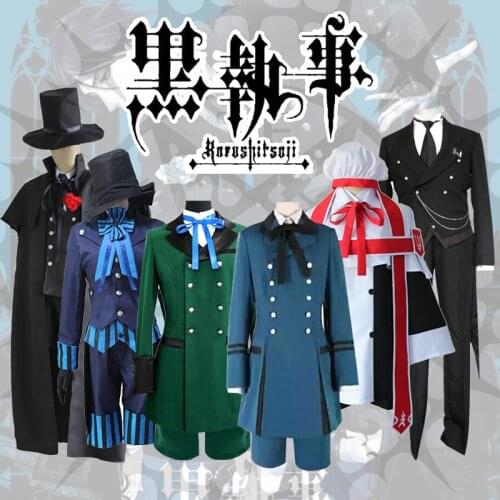 Anime Black Butler Ciel Phantomhive Cosplay Costumes Tailcoat Five Uniforms Full Sets For Men Boys Halloween Carnival Party