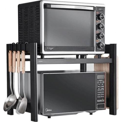 Kitchen microwave racks floor home seasoning supplies black shelf 2 layer storage rack oven rack