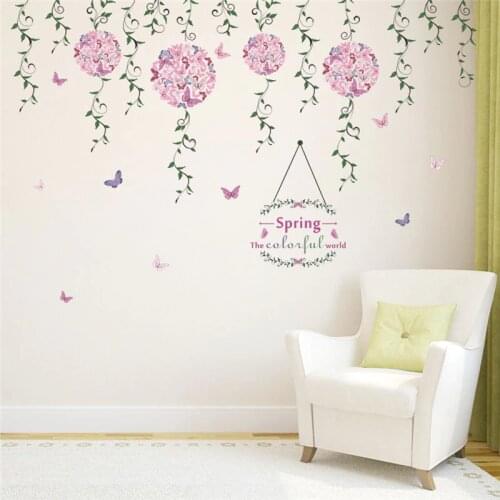 Flying Flower Butterfly Floral Vine Wall Stickers Living Room Bedroom TV Sofa Background Sofa Window Decor Wall Decal Art
