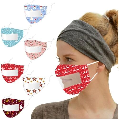 Printed Masks Christmas Smile Communicator Face Mask With Clear Visible Expression Lip Reading Comfort Masks Transparant Маска