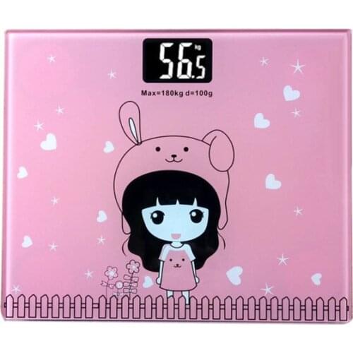 Cute Girl Bathroom Body Scales Glass Smart Household Electronic Digital Floor Weight Balance Bariatric LCD Display 180Kg/100g