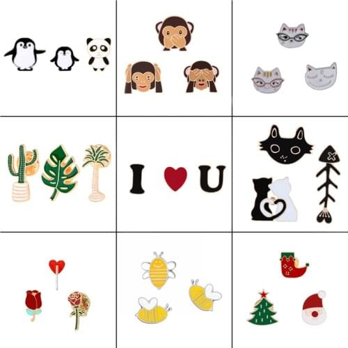 3PC/set Fashion Flower Metal Pins Denim Badge Cute Animal Cat Penguin Panda Rabbit Bee Women Brooch Pin Jewelry Accessories