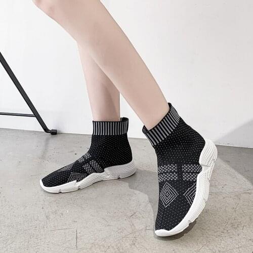 Vogue Winter Boots Plus Size Autumn Knitting Sock Ankle Boots Women Shoes Woman Slip On Round Toe Thick Sole Platform Shoes