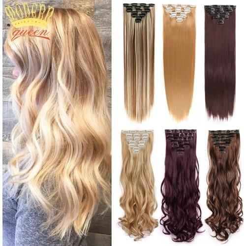 MODERN QUEEN 22" Hairpiece 7Pcs/Set 16 Clips In False Styling Hair Synthetic Clip In Hair Extensions Heat Resistant For Women