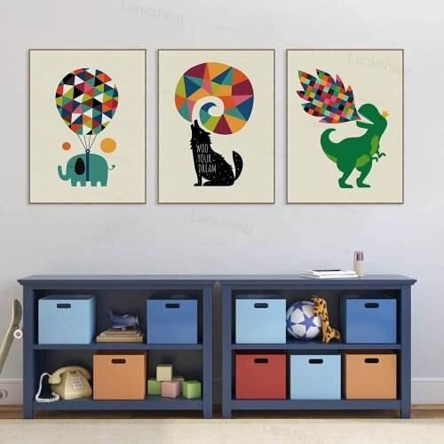 Funny Circus Animal Panda Dinosaur Acrobatics Poster Nordic Kids Baby Room Wall Art Pictures Home Decor Canvas Painting No Frame