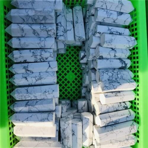 Natural White Turquoise Stone Crystal Point Wand Obelisk Polished Healing Howlite Point Wand Decoration