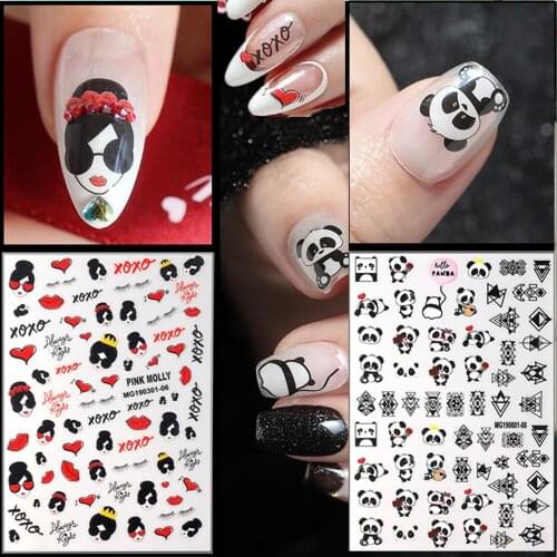 Newest MG301-06 801-08 cartoon panda design 3d nail sticker back glue nail decal Japan type DIY decorations for nail wraps