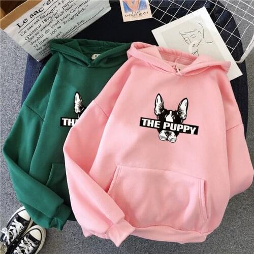 Autumn Harajuku Cute Puppy Printed Womens Sweatshirt Hooded Long Sleeve Hoodies Women Fleece Hoody Winter Pullover Sweat Femme