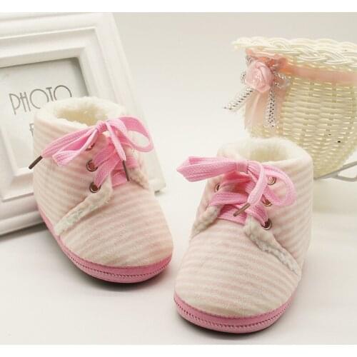 Autumn Winter Non-slip Baby Striped Shoes Winter Warm Boys Girls Lovely First Walkers Unisex Fashion Kids Shoes New Arrival