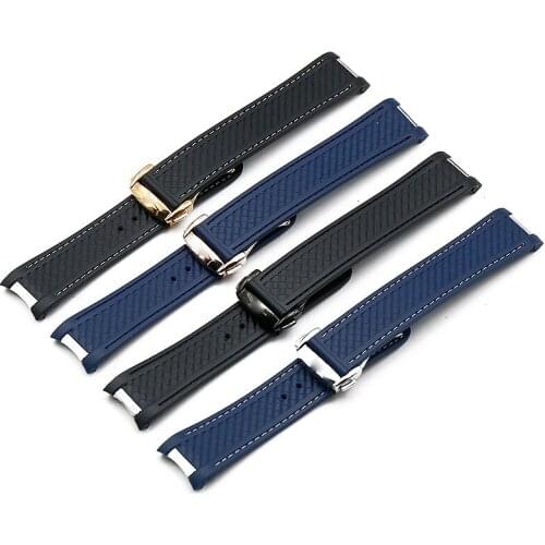 Mens silicone strap 20mm watch accessories for Omega hippocampus 300 AT150 8900meters marine rubber butterfly buckle watch band