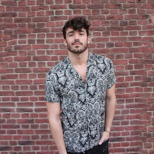 Summer Mens Printed Shirt Short Sleeve Hem Loose Casual Shirts